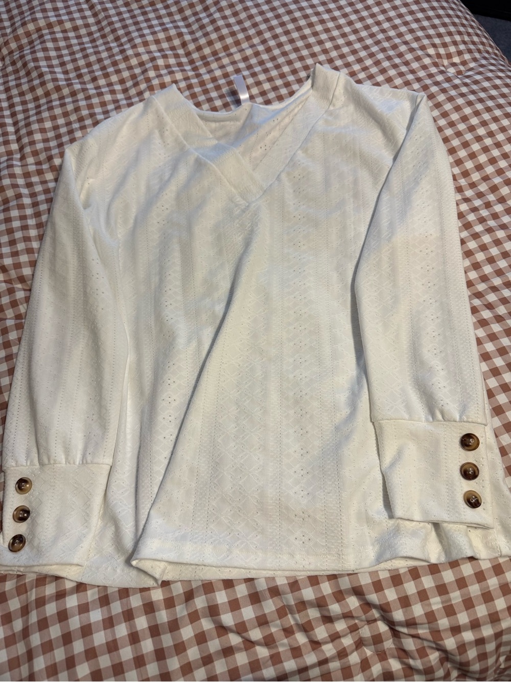 Classic Ivory V-Neck Button Cuff Blouse